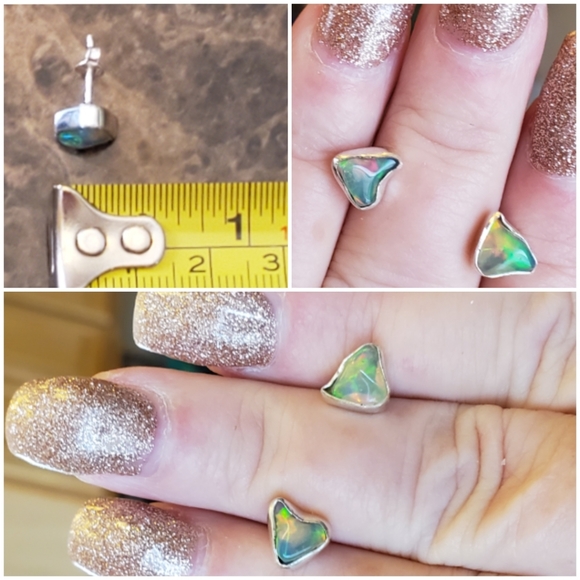 Genuine, Colorful Polished Ethiopian Opal Earrings - Picture 5 of 5